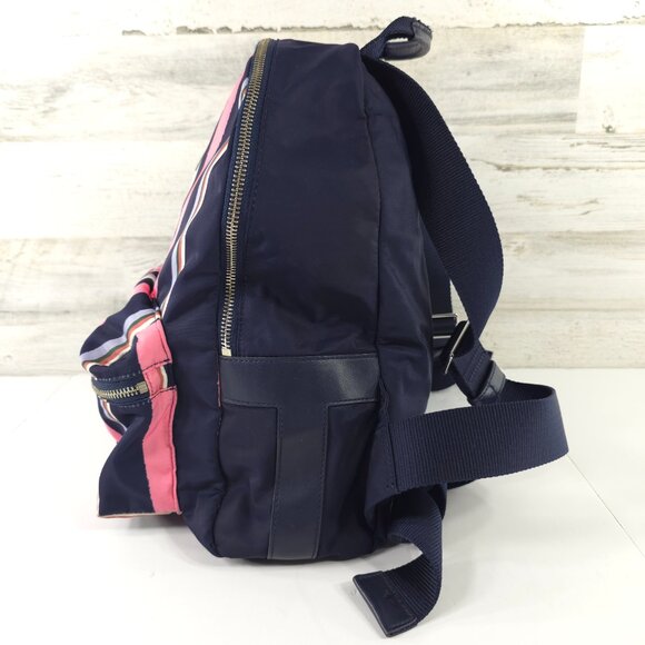 TORY BURCH TILDA STRIPED NYLON MEDIUM BACKPACK WITH ZIP CLOSURE NAVY BLUE PINK.. - Picture 6 of 16